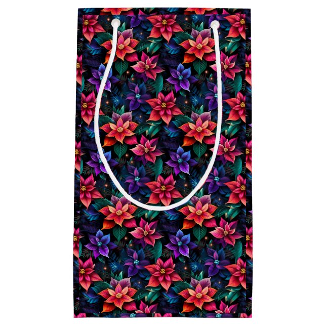 Bolsa De Regalo Pequeña Neon Navidades Poinsettias (Anverso)