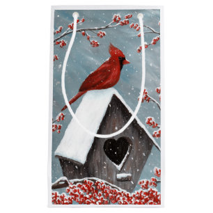 Bolsa De Regalo Pequeña Nieve cardinal septentrional del invierno