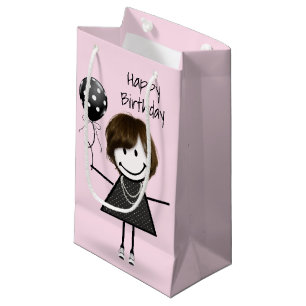 Bolsa De Regalo Pequeña Niña con palo de cumpleaños con globo de punto de