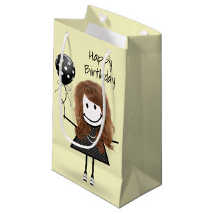 Bolsa De Regalo Pequeña Niña con palo de cumpleaños con globo de punto de