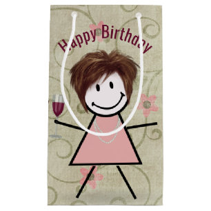 Bolsa De Regalo Pequeña Niña De Cumpleaños Con Vino Rojo