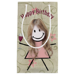 Bolsa De Regalo Pequeña Niña De Cumpleaños Con Vino Rojo