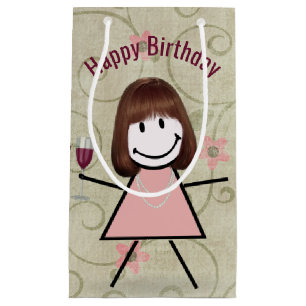 Bolsa De Regalo Pequeña Niña De Cumpleaños Con Vino Rojo