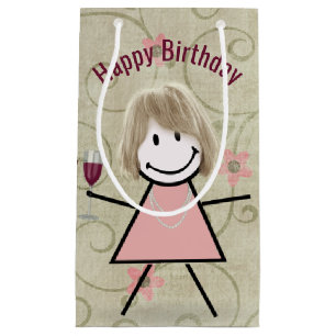 Bolsa De Regalo Pequeña Niña De Cumpleaños Con Vino Rojo