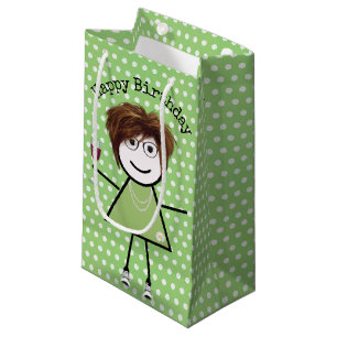 Bolsa De Regalo Pequeña Niña estilo Palo de Cumpleaños con Vidrio de Vino