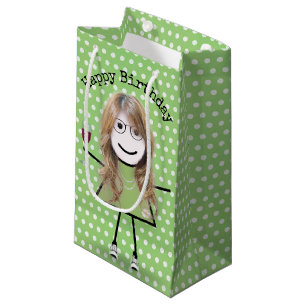 Bolsa De Regalo Pequeña Niña estilo Palo de Cumpleaños con Vidrio de Vino