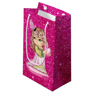 Bolsa De Regalo Pequeña Niña pequeña sosteniendo el corazón Fuschia Faux P