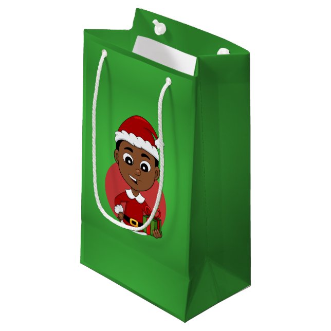 Bolsa De Regalo Pequeña Niño personalizado de Navidades afroamericanos (Angulo Anverso)