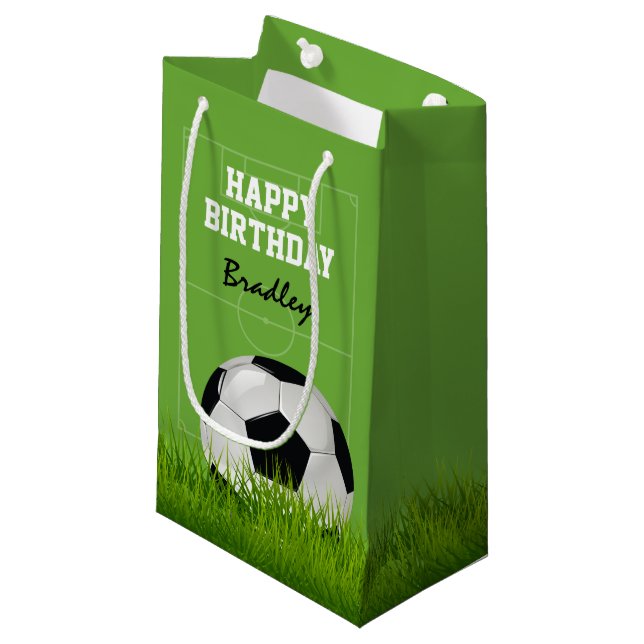 Bolsa De Regalo Pequeña Niños Fútbol Fútbol Feliz cumpleaños | Personaliza (Angulo Anverso)