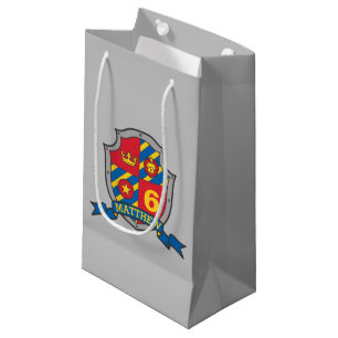 Bolsa De Regalo Pequeña Niños niños caballero escudo nombre 6º cumpleaños