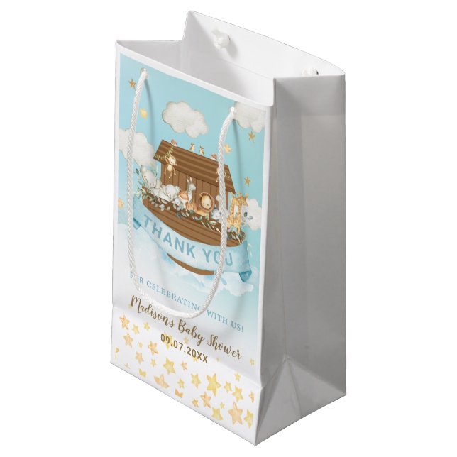Bolsa De Regalo Pequeña Noah's Ark Cute Animals Boy Birthday Baby Shower (Angulo Anverso)