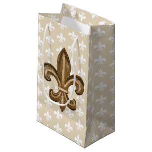 Bolsa De Regalo Pequeña Nola Gold & White French Fleur De Lis