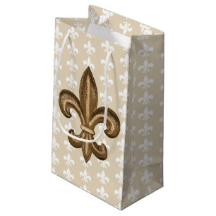 Bolsa De Regalo Pequeña Nola Gold & White French Fleur De Lis