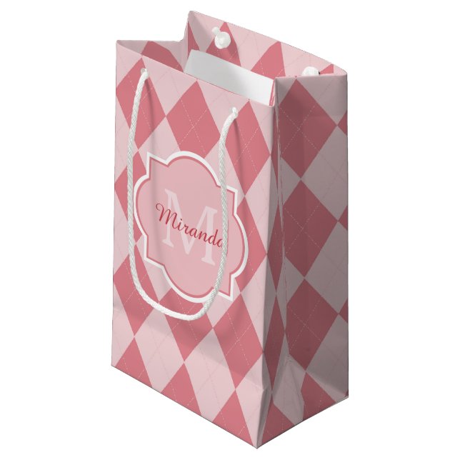 Bolsa De Regalo Pequeña Nombre de Fiesta monograma de grisona rosa preppy  (Angulo Anverso)