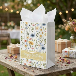 Bolsa De Regalo Pequeña Nombre de flor silvestre acuarela azul amarillo ro