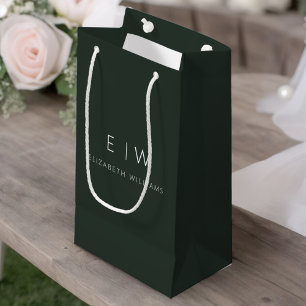 Bolsa De Regalo Pequeña Nombre de Monograma Minimalista Moderno Verde Oscu