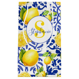 Bolsa De Regalo Pequeña Nombre de patrón de baldosas de limón blanco azul 