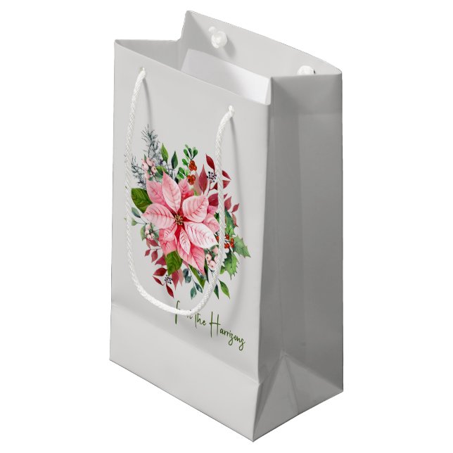 Bolsa De Regalo Pequeña Nombre elegante, Bouquet De Poinsettia Rosa (Angulo Anverso)