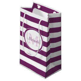 Bolsa De Regalo Pequeña Nombre Modish con bandas violetas y blancas grande