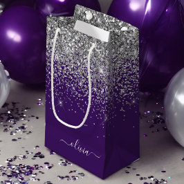 Bolsa De Regalo Pequeña Nombre Monograma Glitter Rosa Plateado Femenino