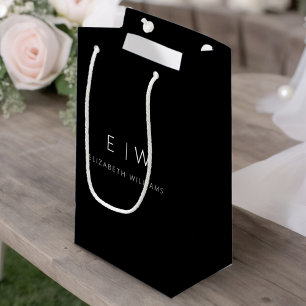Bolsa De Regalo Pequeña Nombre Monograma Minimalista Moderno Blanco Negro