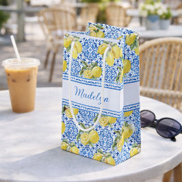 Bolsa De Regalo Pequeña Nombre Personalizado Baldosa Azul Mediterráneo Lim