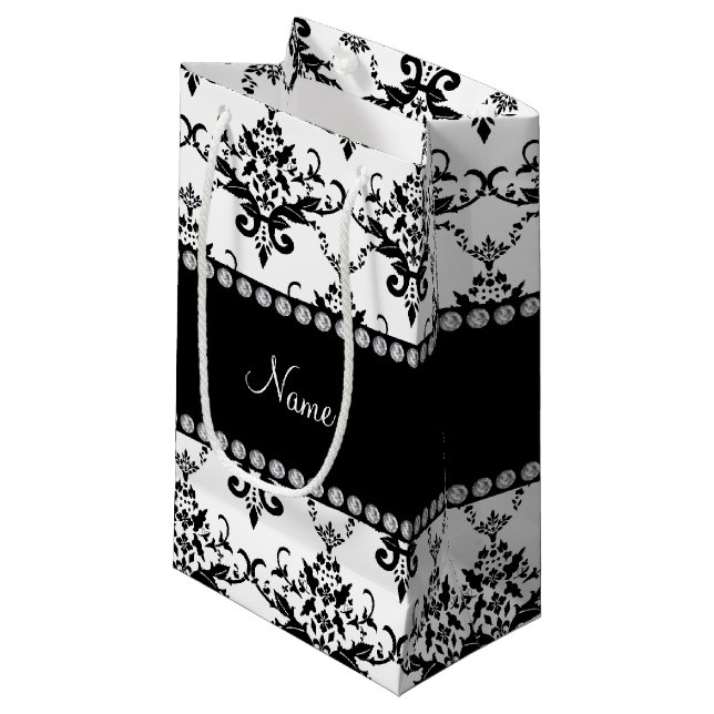 Bolsa De Regalo Pequeña Nombre personalizado: damasco blanco negro (Angulo Anverso)