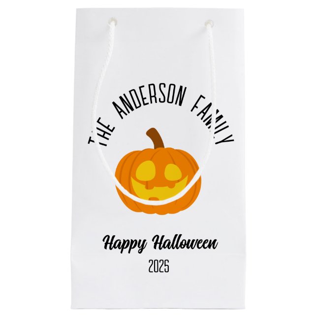 Bolsa De Regalo Pequeña Nombre personalizado de la cara de calabaza brilla (Anverso)
