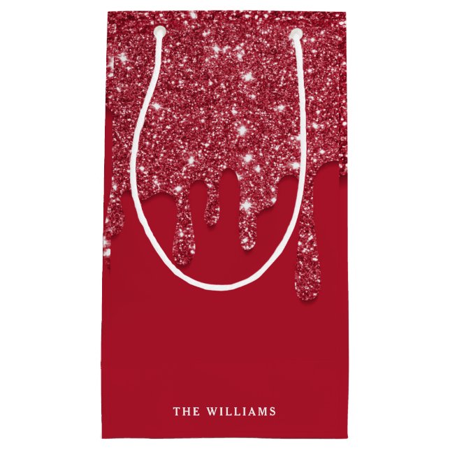Bolsa De Regalo Pequeña Nombre personalizado del Purpurina rojo Drip (Anverso)
