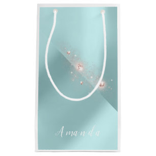 Bolsa De Regalo Pequeña Nombre simple Rosa Blanca Confetti Nombre Blue Aqu