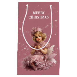 Bolsa De Regalo Pequeña Nostálgica Feliz Navidad en helado y rosa pálido