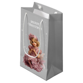 Bolsa De Regalo Pequeña Nostálgica Feliz Navidad en rosa helado