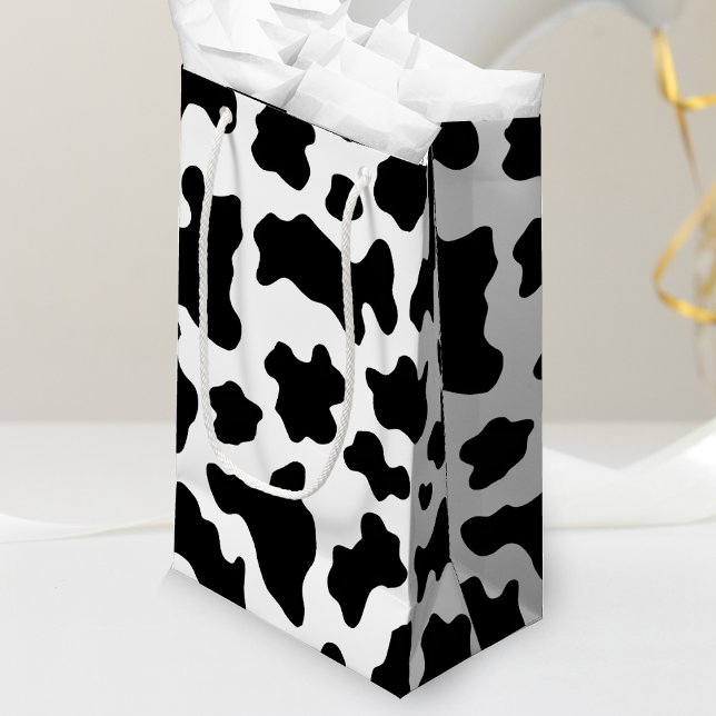 Bolsa De Regalo Pequeña Novia impresa en vaca negra y blanca (cow print gift bag)