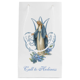 Bolsa De Regalo Pequeña Nuestra Señora de la Gracia Católica Floral Azul