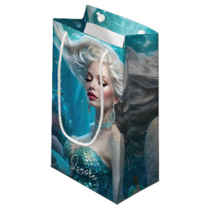 Bolsa De Regalo Pequeña Océano turquesa de pelo plateado de sirena