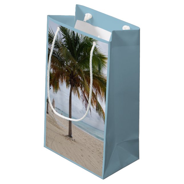 Bolsa De Regalo Pequeña Océano y playa con palmera (Angulo reverso)