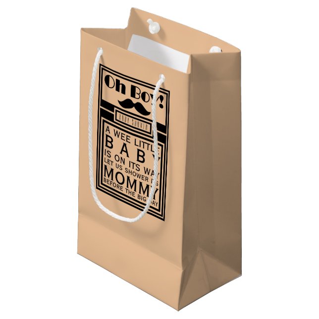 Bolsa De Regalo Pequeña Oh Boy Black Mustache Baby Shower (Angulo Anverso)