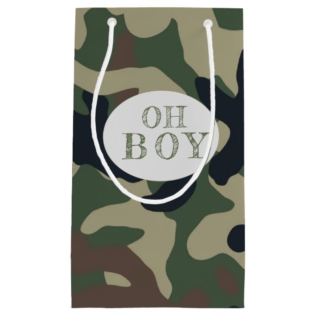 Bolsa De Regalo Pequeña Oh Boy Green Camo Baby Shower (Anverso)