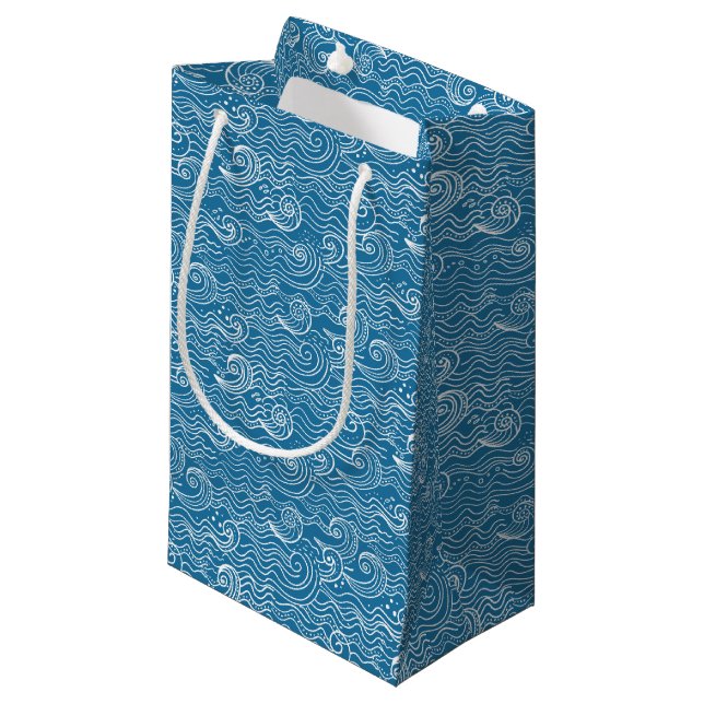 Bolsa De Regalo Pequeña Olas del océano azul y blanco (Angulo Anverso)