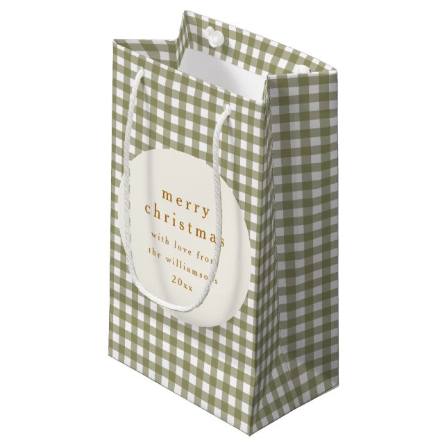 Bolsa De Regalo Pequeña Olive Gingham Plaid personalizado de los Navidades (Angulo Anverso)