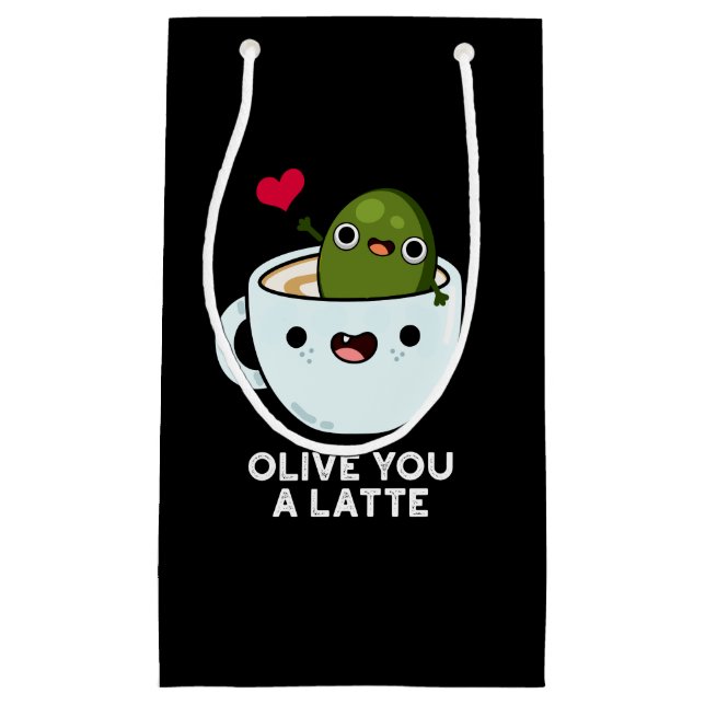 Bolsa De Regalo Pequeña Olive You A Latte Funny Food Pun Dark BG (Anverso)