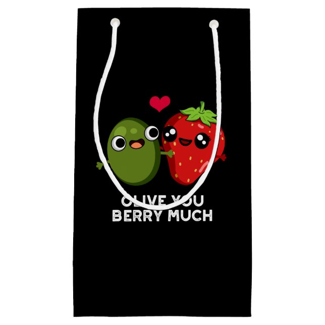 Bolsa De Regalo Pequeña Olive You Berry Mucho Gracioso Fruit Pun Dark BG (Anverso)