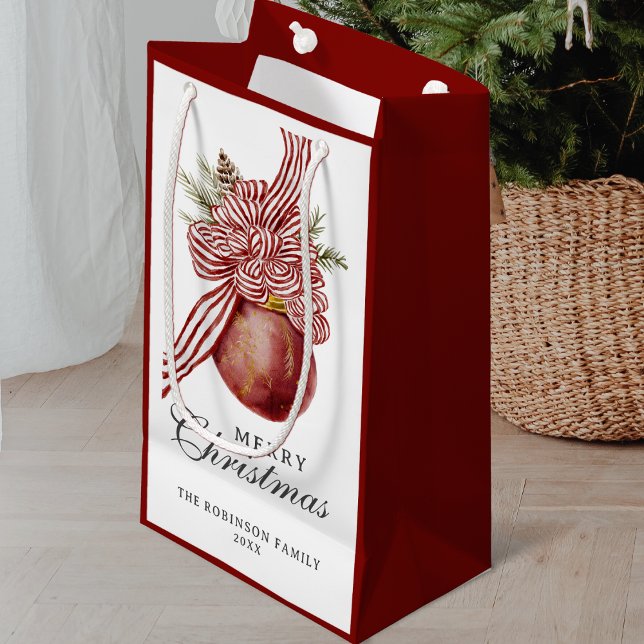 Bolsa De Regalo Pequeña Ornamento rojo rayado de feriado navideño (Subido por el creador)