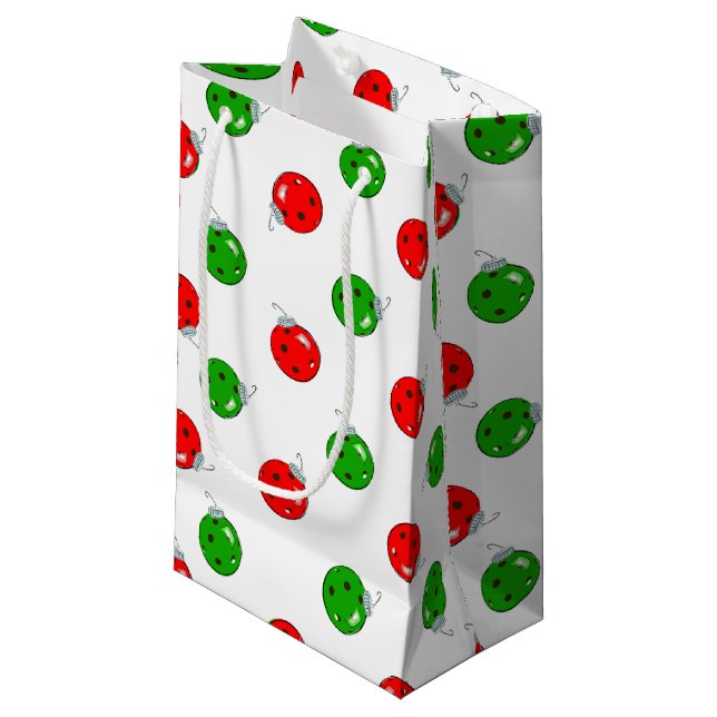 Bolsa De Regalo Pequeña Ornamentos navideños de pellebol verde rojo en bla (Angulo Anverso)