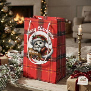 Bolsa De Regalo Pequeña Oso de Navidad con Cuadro Encantador Niña