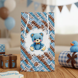 Bolsa De Regalo Pequeña Oso de peluche azul y marrón tejido a crochet