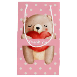 Bolsa De Regalo Pequeña Oso de peluche llevando un corazón rojo gracias