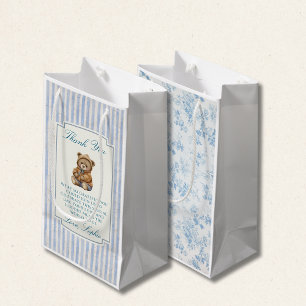 Bolsa De Regalo Pequeña Oso de peluche vintage rayas azules Toile floral