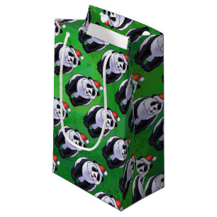 Bolsa De Regalo Pequeña Oso Panda en Santa Hat en Green