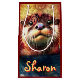 Bolsa De Regalo Pequeña Otter Abstract Naranja floral Verde azulado ortebr